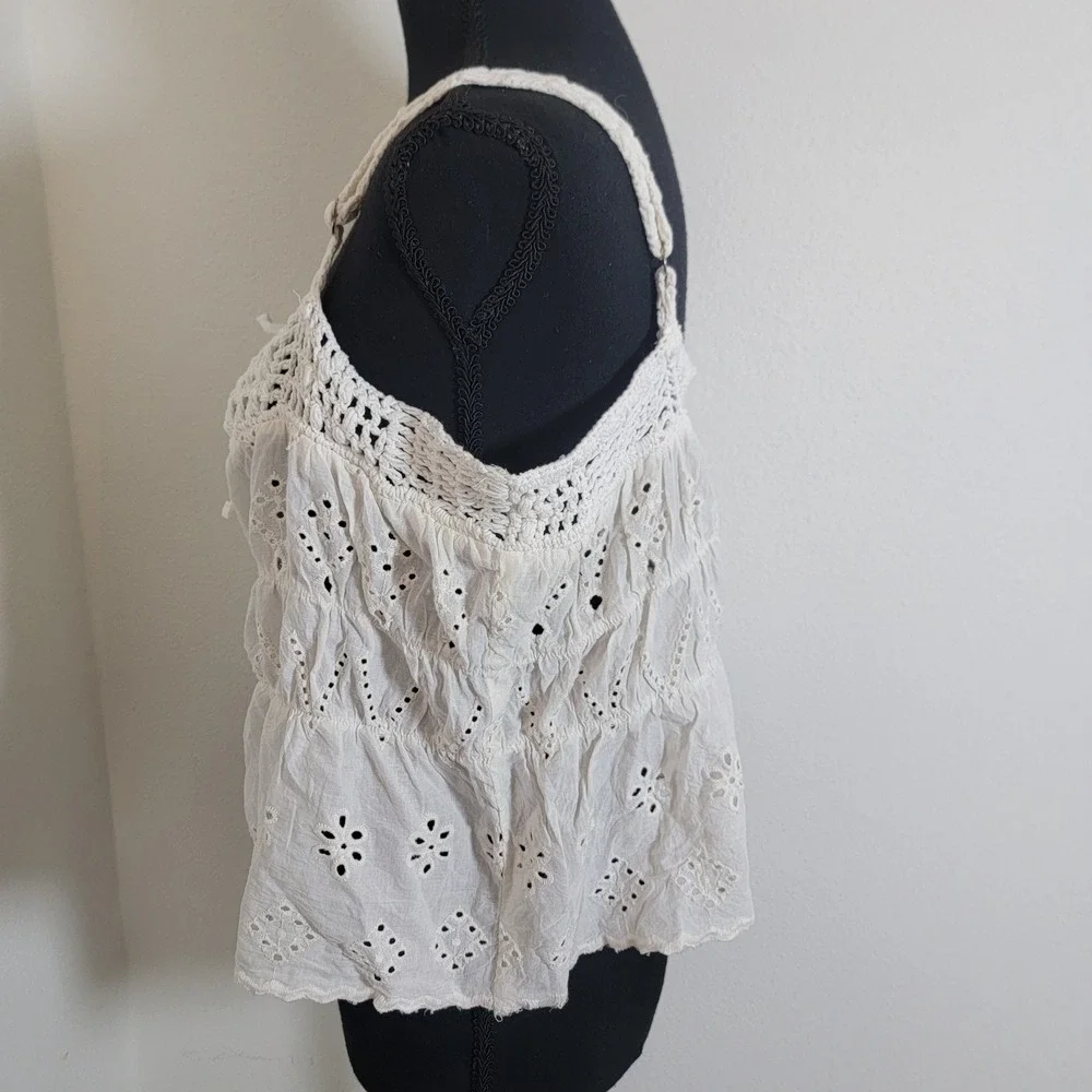 American Flirt White Cotton Eyelet Crochet Boho Camisole Top Large NWT Festival